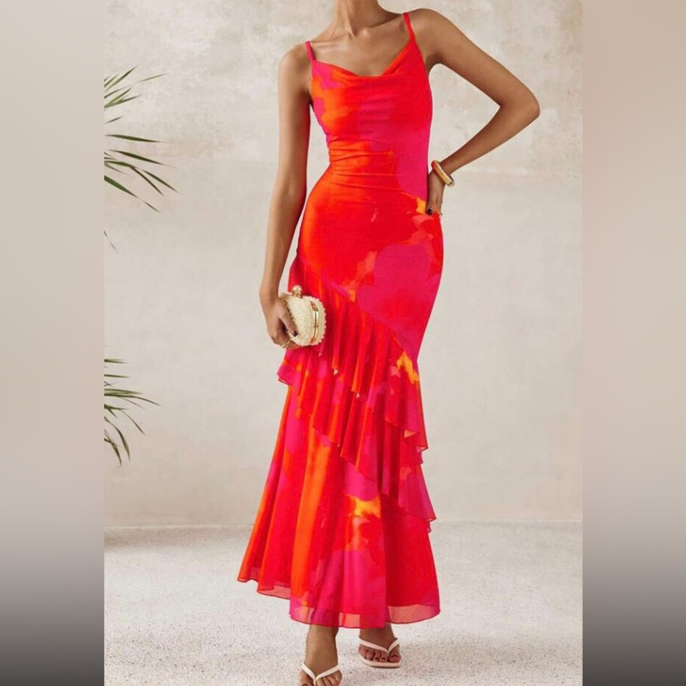 Sleeveless Floral Ruffled Maxi Dress